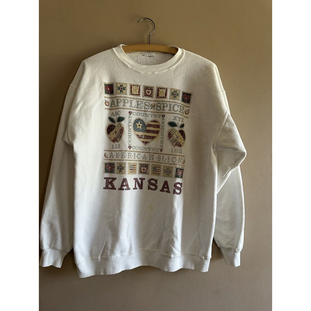 Vtg Womens Large Apples & Spice Americana Sampler Crewneck Sweatshirt Kansas